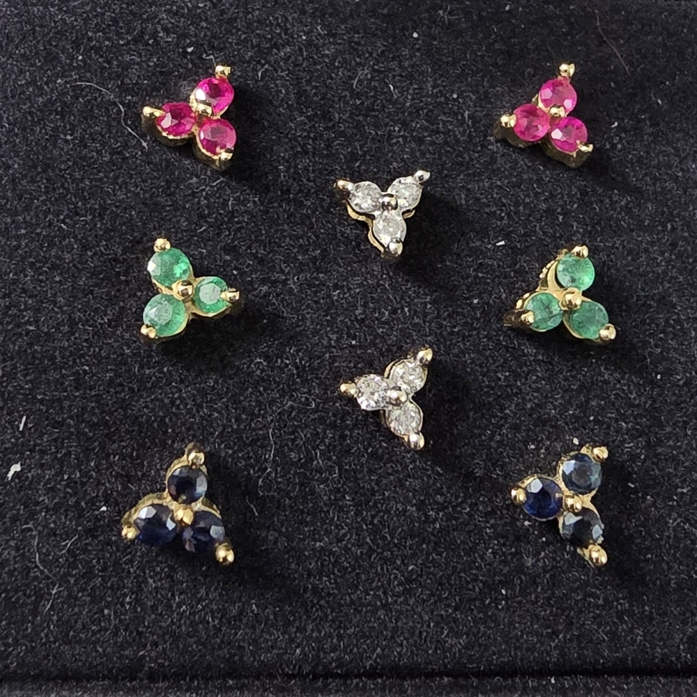 10K Gold Ruby, Emerald, Diamond, & Sapphire Earring Set – A Symphony of Precious